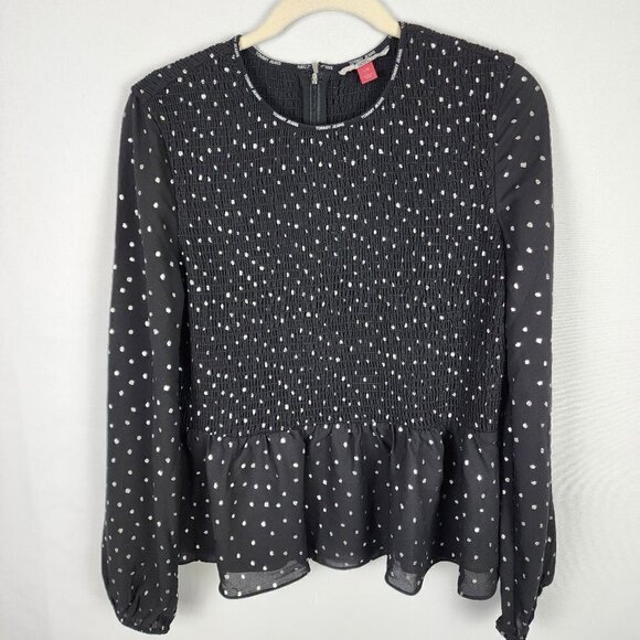 Tommy Jeans Peplum Smocked and Ruffle Polka Dot Top L - Picture 1 of 6
